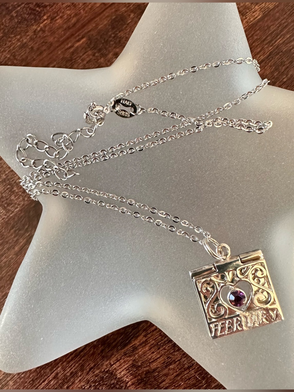 Sterling silver 90s vintage Jezlaine pendant with February birthstone